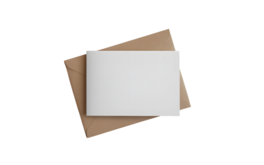 Blank white card and brown envelope isolated on transparent background