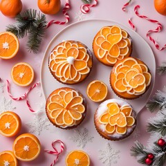 Festive Mini Citrus Cakes Topped with Candied Orange Slices
