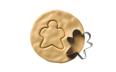 Gingerbread man cookie cutter in dough isolated on transparent background