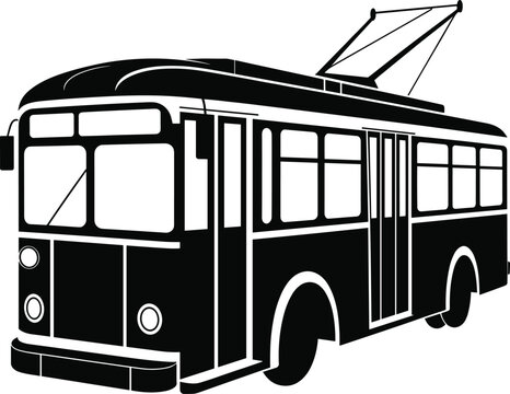 Vintage Trolley Bus Silhouette with Pantograph on White Background tram electric bus