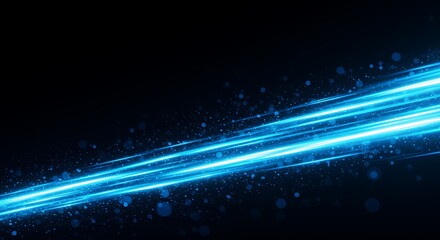 Futuristic Light Speed Illustration of Blue Energy Stream on Black Backdrop