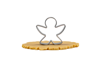 Gingerbread man cookie cutter on dough isolated on transparent background