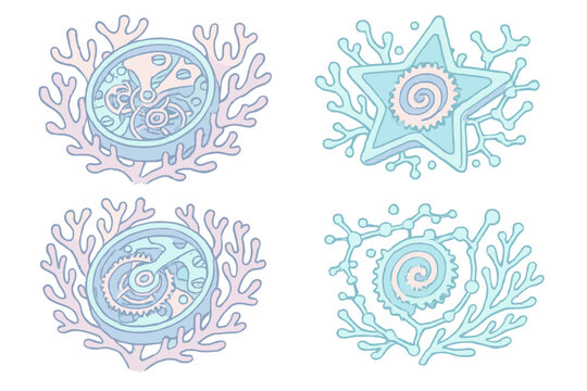 Chronometric Reef Constellations. Isometric vector illustration set Chronometric reef constellations: watch mechanisms entwined