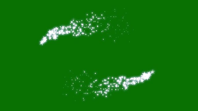 White glitter star sparkles line with fast twinkling star particles and glowing doodle shine motion, forming a magical fairy dust path animation perfect for overlays on green screen  in 4k quality