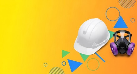 Hard hat and respirator mask for safety protective wear. Industrial safety equipment for use in hazardous environments construction.