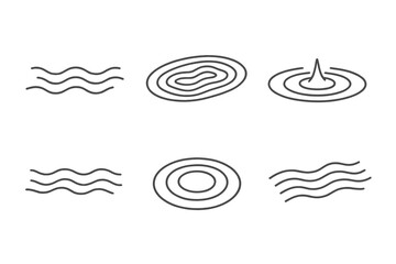 Rivulet Oscillation Patterns. Line vector icons of focused rivulet oscillations: narrow wave trails, intensified flow paths,