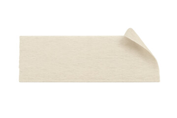 Beige adhesive tape strip with curled corner presenting texture, ready for sticking on a transparent background