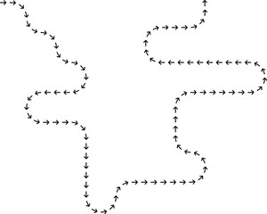 Fototapeta premium Wandering dotted arrow forming a drifting direction line through a soft curved path.