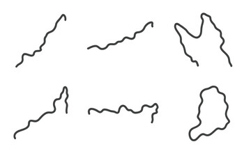 Famous Sledding Routes. Line style icons of famous sledding routes: Iditarod trail, Yukon Quest path, Scandinavian tundra,