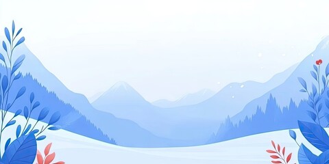 Winter background with snow-capped mountains, simple flat vector style