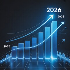 Financial growth projection with upward trending bar graph and arrows