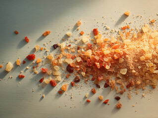 abstract background photo with texture of candied citrus fruits
 on a light background, can be used in as a banner or poster
