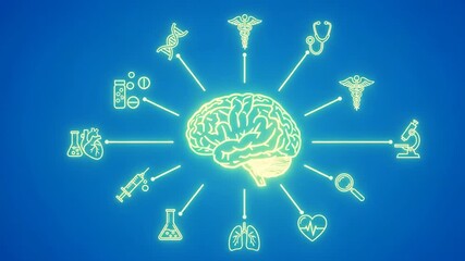 Brain controlling medical science icons. Concept of healthcare, research, and anatomy knowledge - Powered by Adobe