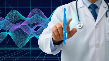 Doctor with stethoscope touching human body hologram with internal organs for medical diagnosis and health care monitoring - Powered by Adobe