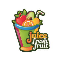 Naklejka premium Vibrant fruit juice blend in a colorful cup