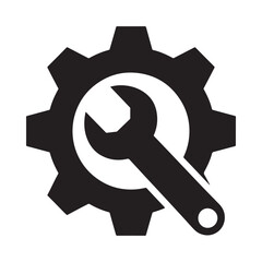 Gear with wrench flat vector symbol for repair