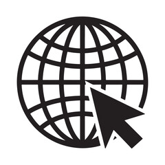 Website vector icon with cursor pointing to globe