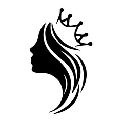 Woman Silhouette Beauty Logo with Crown and Flowing Hair