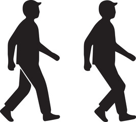 Man walking silhouette side view. Male figure in casual clothes and cap. Pedestrian, delivery worker, or young student vector profile.
