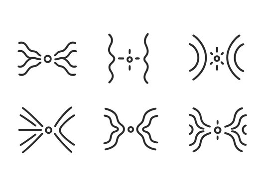 Harmonic Convergence Lines. Line style icons of a vibrating channel leading to a central point: rhythmic wave lines narrowing