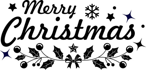 Merry Christmas PNG Clipart Typography Text with Festive Decorative Holiday Elements with transparent background for charismas gift card, sublimation and laser cut Cricut.
