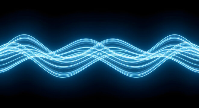 Abstract blue neon light waveform energy flow background