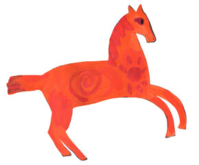 Red horse, Chinese 2026 New Year's symbol, isolated on a white background. Hand drawn Gouache painting