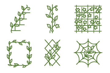 Botanical Progress Icons. Icons for: a vine lattice marking steps, a climbing plant tracking progress points, a creeping ivy grid