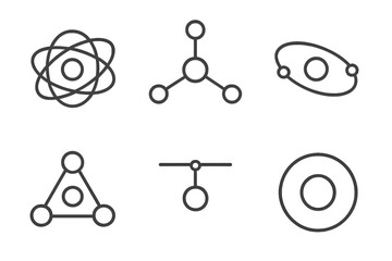 Floating Pivot Icons. Line vector icons of a floating pivot point at the center: weightless axis rings, balanced motion nodes,