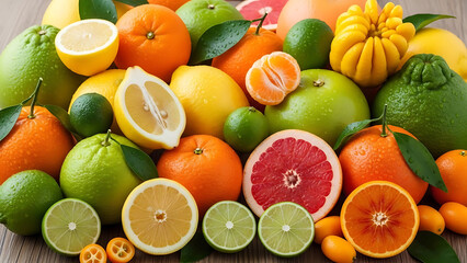 Vibrant assortment of fresh citrus fruits displayed together
