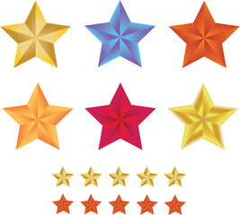 Colorful 3D Star Rating Icons Set on White Background