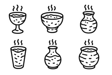 Shaking Beverage Icons. Line style icons of excavated shuddering beverage: pit goblet, quaking drink, mineral vessel, echo flask,