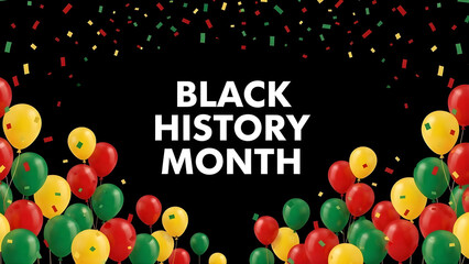 Black history month celebration with balloons and confetti
