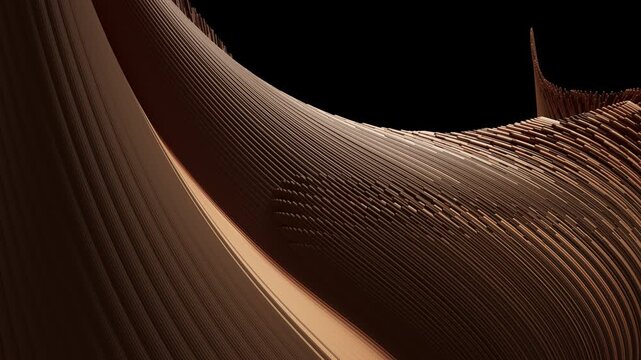 A 3D animation with smoothly curving two-colored lines that ultimately form an ornament, filling the entire screen and creating the effect of wave-like movement and depth. Alpha Channel.