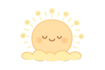 Cheerful Sunrise Icon. A cheerful "smart wake-up" gentle sunrise icon with tiny smiling rays, soft rounded doodle style, pastel