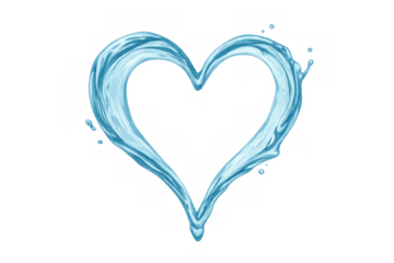 Water splash forming a heart shape, representing love, health, freshness, purity, and refreshment on transparent background