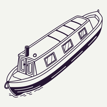 Narrowboat Canal Boat Illustration with Windows and Chimney Keywords: narrowboat, canal boat