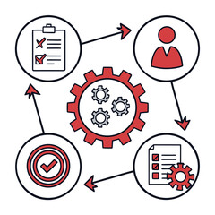 Obraz premium Business Process Workflow with Gears and Checklist Icons vector illustration