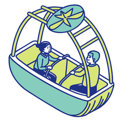 Cartoon Gondola with Two People Enjoying a Ride amusement park attraction