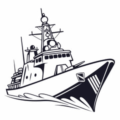 Military warship sailing through choppy water illustration military ship navy © Abu