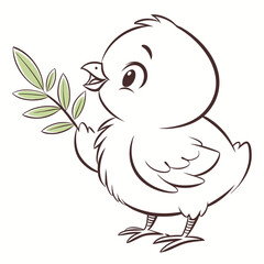 Cute Cartoon Chick Holding a Green Leaf Branch chicken bird