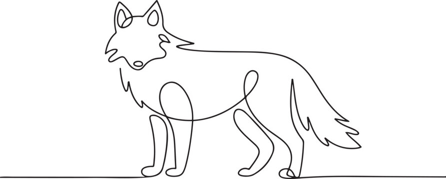 Wolf one line continuous. Wolf line art. Hand drawn vector art. one line Icon drawing