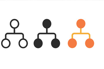Cascading Network Icons. three minimal vector icons of nodal points connected in a cascading network pattern, line outline style,