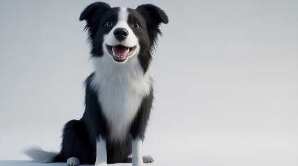 Fototapeta premium A black and white border collie sitting and smiling on a plain white background in a studio shot