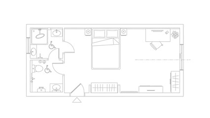 Accessible Apartment Floor Plan with Bedroom and Bathroom