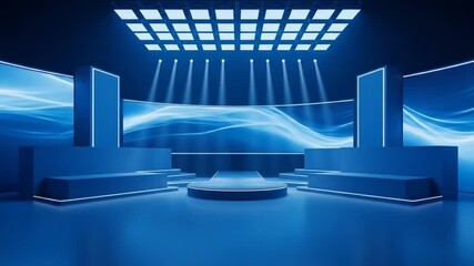 Blue virtual stage with abstract wavy backdrop for online events and presentations