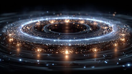 Mesmerizing digital energy stream forming glowing concentric rings in a dark abstract space