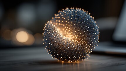 Abstract glowing particle structure forming a captivating toroidal shape radiating warm light in a mysterious space