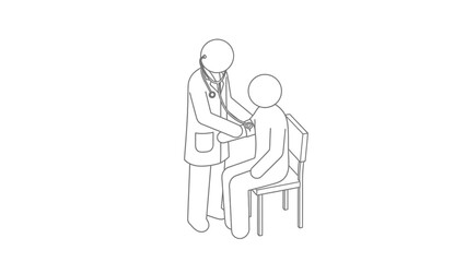 Doctor Examining Patient with Stethoscope Line Art