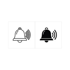 Bell icon with sound waves design for alert notification on white background backdrop